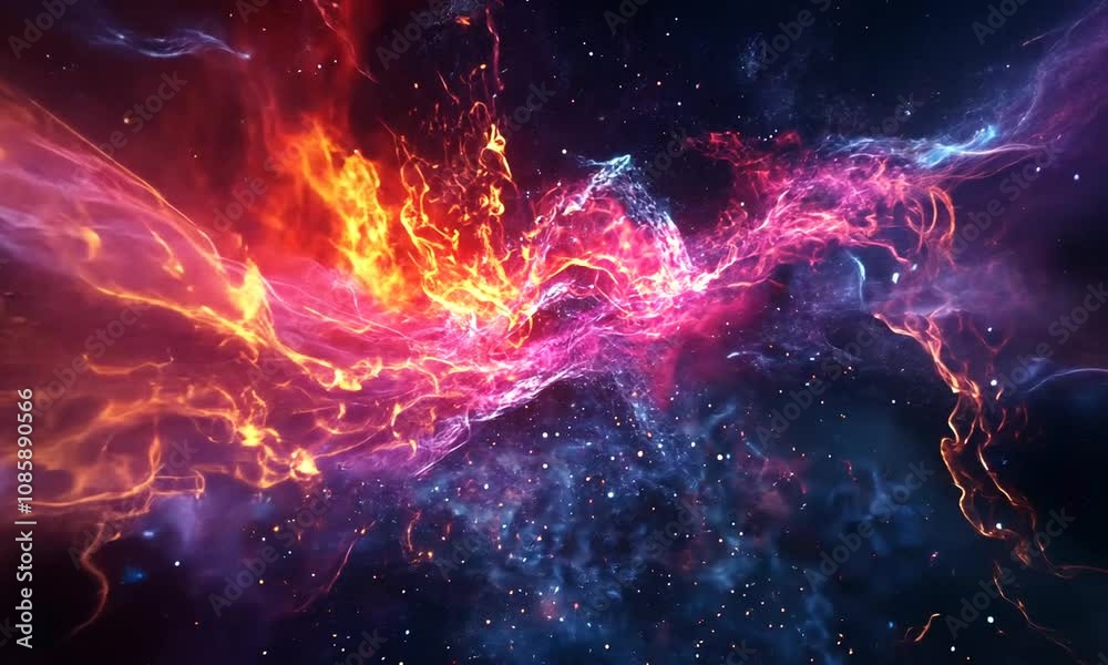 Cosmic Nebula: Fiery Hues and Stellar Dust in Intertwined Galaxies Cosmic Nebula: Fiery Hues and Stellar Dust in Intertwined Galaxies