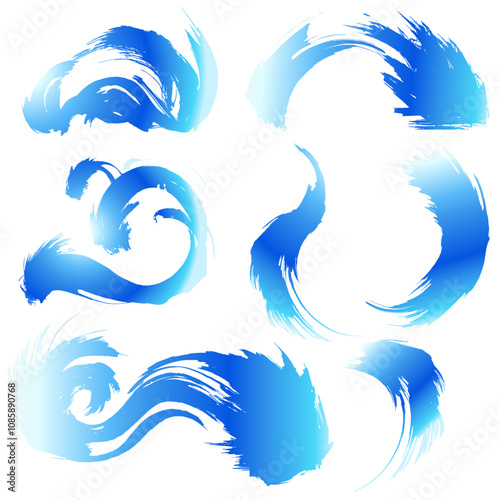 筆で描いた勢いのある海・波しぶき・流水のイラスト素材　ベクター