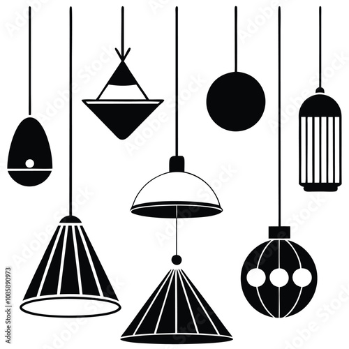 A collection of vector light icons and silhouette elements for interior design and decoration
