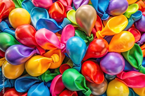 Colorful and deflated rubber balloons on white background photo