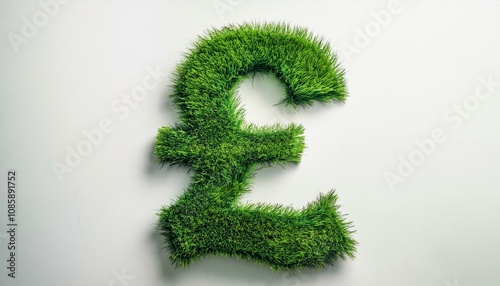 Green Pound symbol made entirely of green grass. Sustainability and eco-finance concept, green loan and green mortgage concept. photo