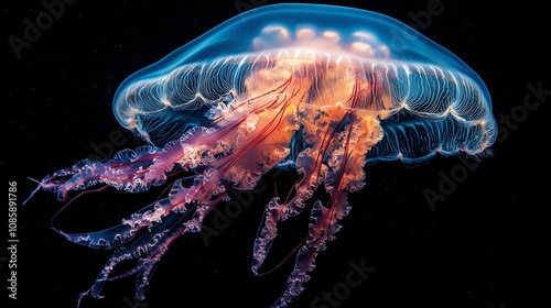 Bioluminescent Jellyfish in Deep Ocean, Underwater Life and Nature Generative AI