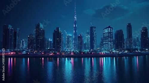 Illuminated dubai skyline at night urban landscape gigapixel quality vibrant atmosphere aerial view city life photo