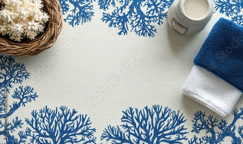 Minimalist coral pattern in blue and white invoking a serene coastal vibe photo