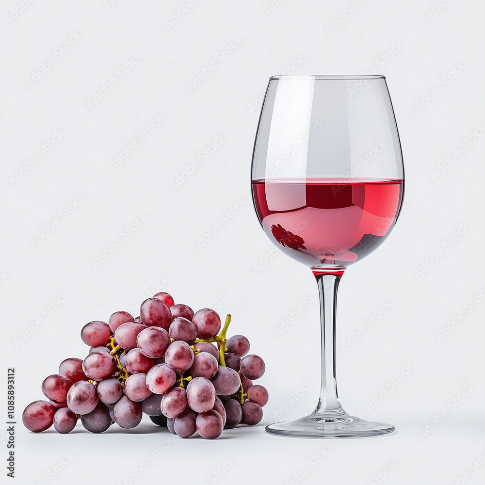 Glass of Red Wine with Grapes Isolated on White Background Glass of Red Wine with Grapes Isolated on White Background