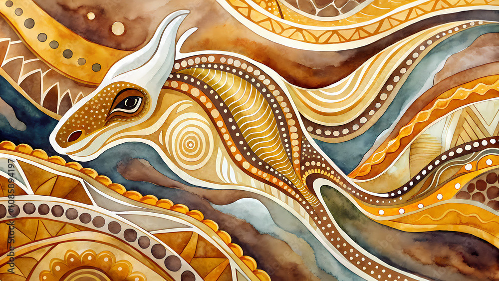 Abstract dinosaur illustration with flowing earthy patterns Abstract dinosaur illustration with flowing earthy patterns