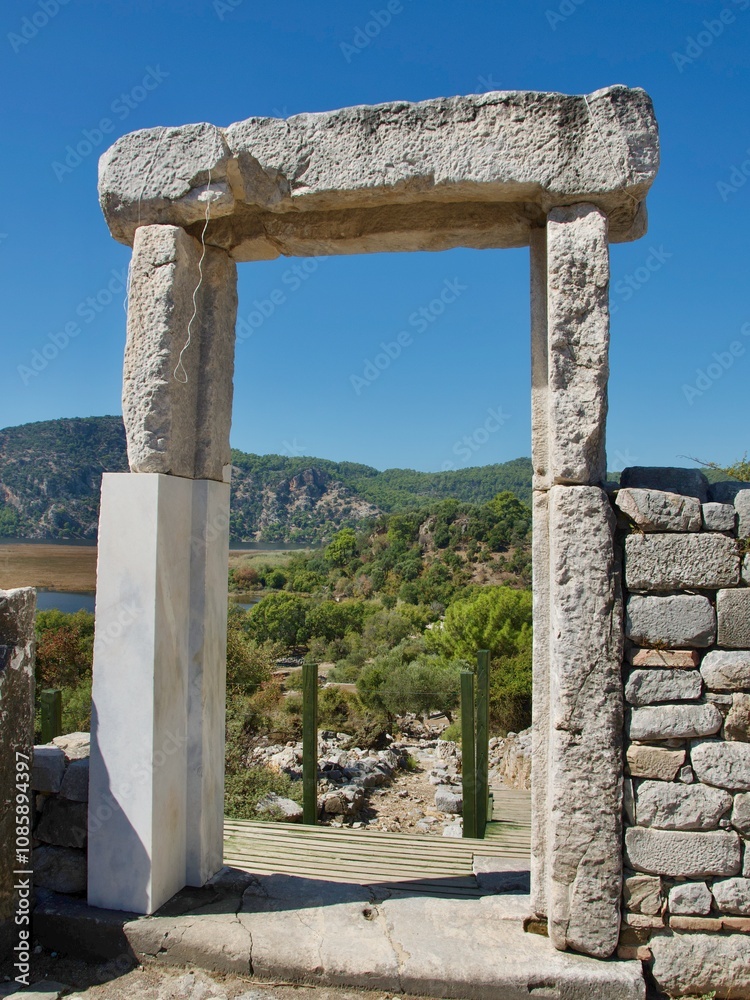 The entrance door to the ancient ruined city of Kaunos in Turkey