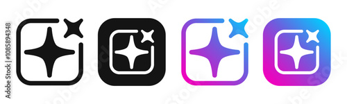 Artificial intelligence star logo generation, colored generate AI button, generated sign, chat with AI application, artificial intelligence online tool