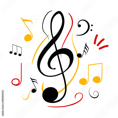 Music notes wave, group musical notes art