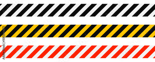 Warning tape in yellow red black diagonal stripes line, caution hazard danger road, attention safety stripe warning, warn stop seamless line, stretched caution line