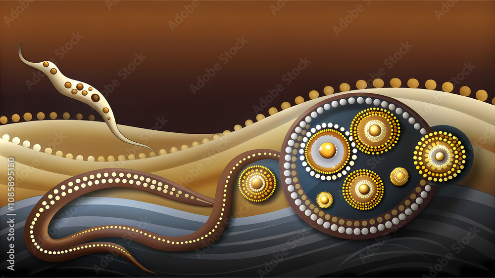 Obraz premium Abstract wave design with dots and earthy tones in tribal style