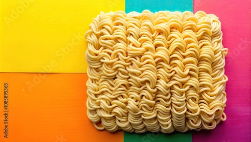 Colorful background with raw instant noodles photo