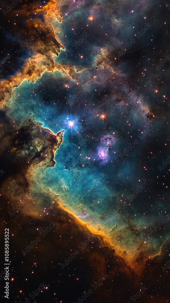 Fototapeta premium Colorful nebula and stars in outer space with vivid detail.
