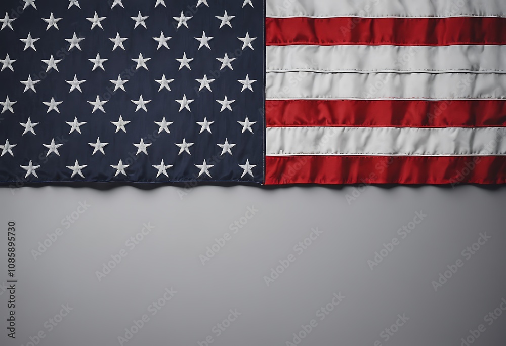 Obraz premium American flag on a pole waving, white background. US of America symbol sign isolated on white