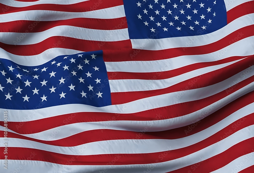 American flag on a pole waving, white background. US of America symbol sign isolated on white