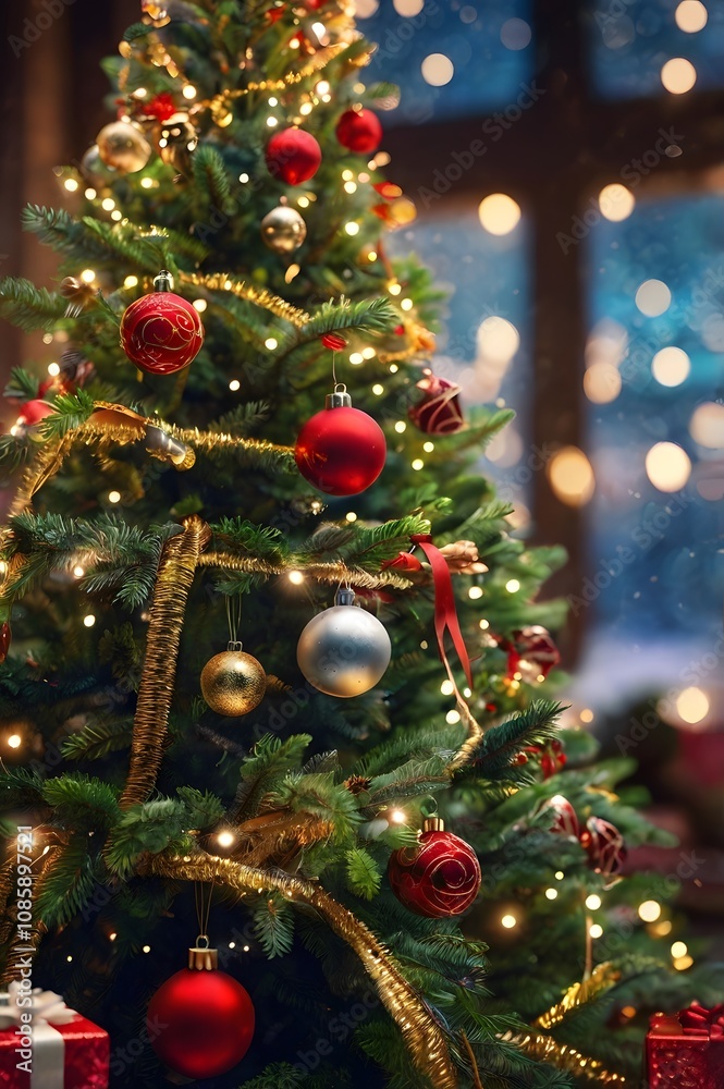 A beautifully lit Christmas tree, the heart of holiday celebrations. A beautifully lit Christmas tree, the heart of holiday celebrations.