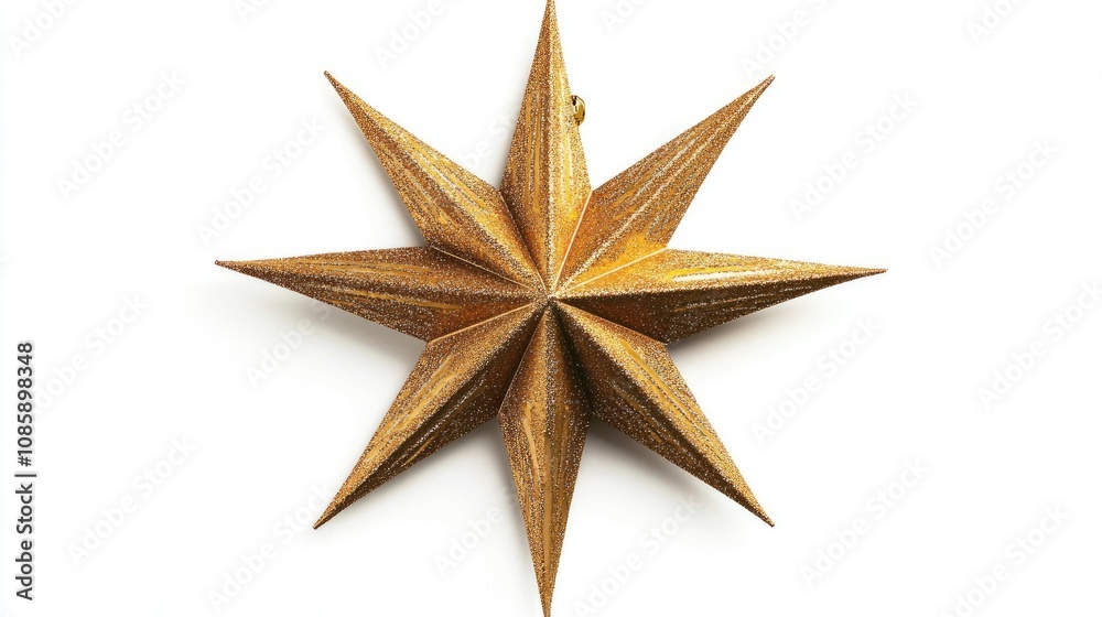 Obraz premium A Christmas star, tree topper, sleek modern design, metallic gold texture, isolated on white background 