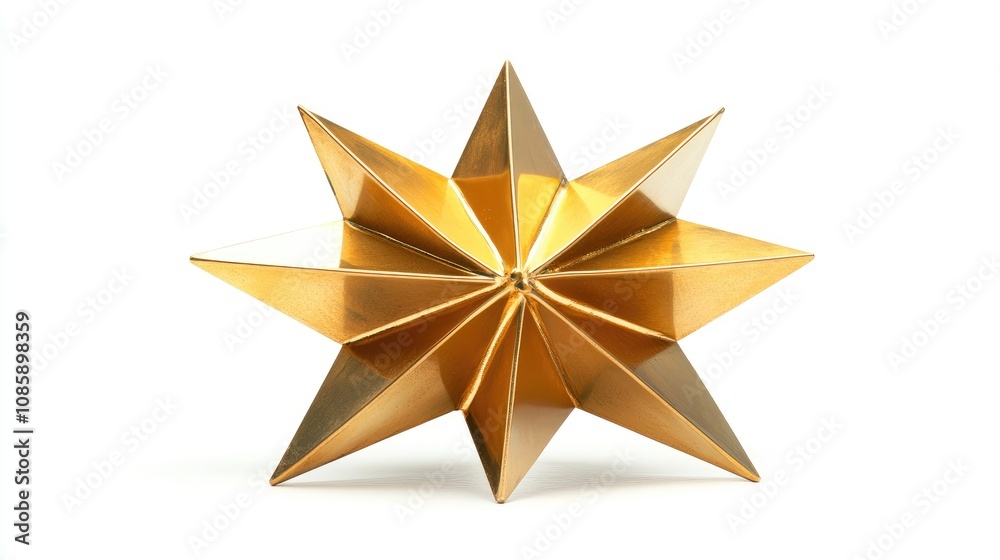 Fototapeta premium A Christmas star, tree topper, sleek modern design, metallic gold texture, isolated on white background 
