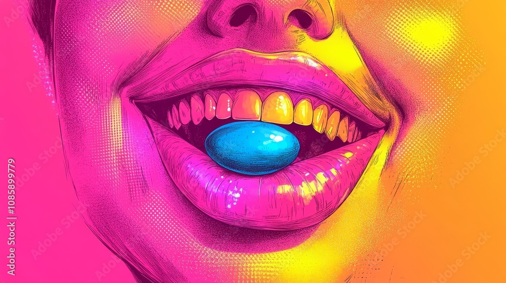 Bright hues illuminate a smiling face savoring a colorful treat, radiating joy and vibrancy Bright hues illuminate a smiling face savoring a colorful treat, radiating joy and vibrancy