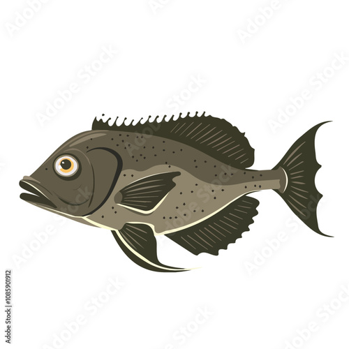 Simple flat 2D illustration of halibut isolated on a white background, ai, flat 2d design, ideal for animation, UI/UX design, mobile apps, web design, digital illustrations