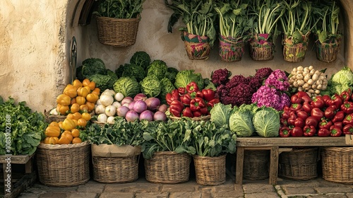 Vibrant farmers market scene featuring fresh produce outdoor setting colorful display local community culinary inspiration photo