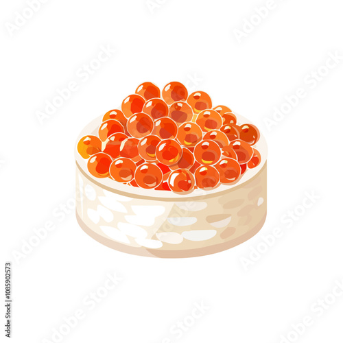 A simple flat 2D icon of Ikura salmon roe sushi isolated on the background, vector design, ideal for animation, UI/UX design, mobile apps, web design, digital illustrations