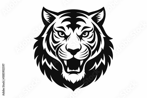 Tiger Head Silhouette Vector Illustration, tiger head logo in black silhouette style for graphic design photo