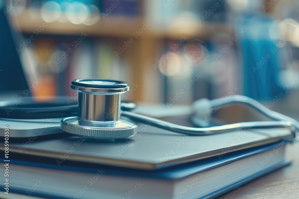 Medical Stethoscope on a Notebook and Laptop Medical Stethoscope on a Notebook and Laptop
