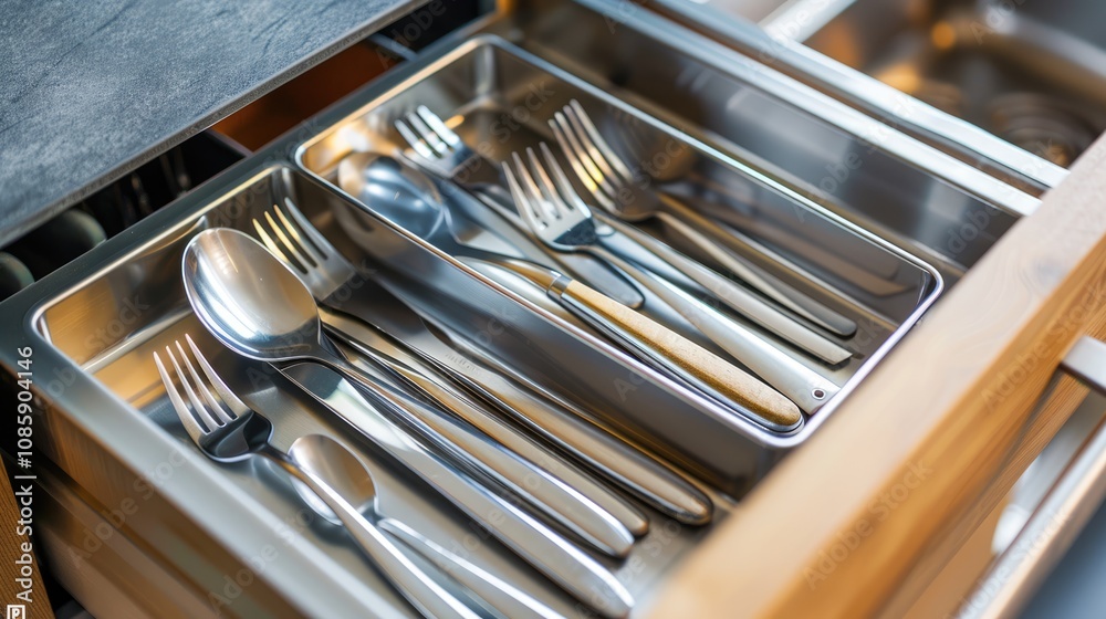 Silverware Arranged in a Kitchen Drawer Silverware Arranged in a Kitchen Drawer