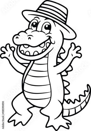 A alligator line art vector illustration color book letter for A