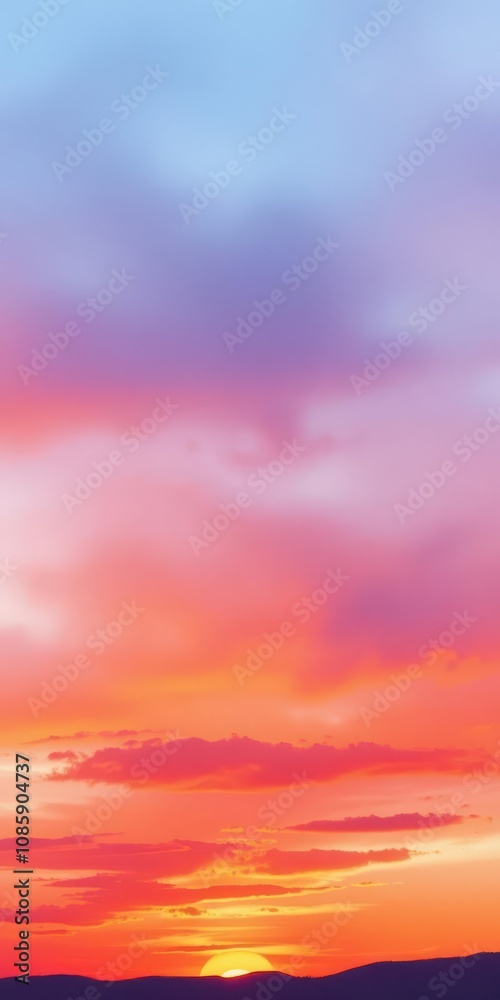Obraz premium Abstract watercolor background featuring a vibrant sunset sky in shades of orange and purple, orange