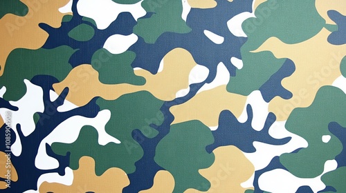 This striking camouflage design features a mix of colors, ideal for creative spaces or fashion photo