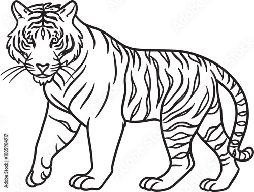 A Tiger line art vector illustration color book letter for T