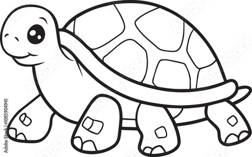 A Tortoise line art vector illustration color book letter for T