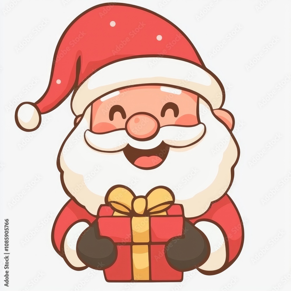 Jolly Santa Claus Holding a Christmas Gift - Cute Cartoon Illustration Jolly Santa Claus Holding a Christmas Gift - Cute Cartoon Illustration