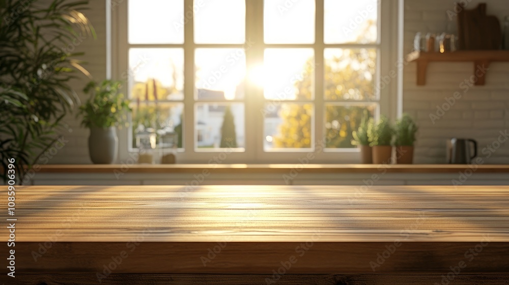 An enough space for your décor on a hardwood pedestal. interior of a furnished kitchen. window and the early morning light. A brown wooden board with a simulated background An enough space for your décor on a hardwood pedestal. interior of a furnished kitchen. window and the early morning light. A brown wooden board with a simulated background
