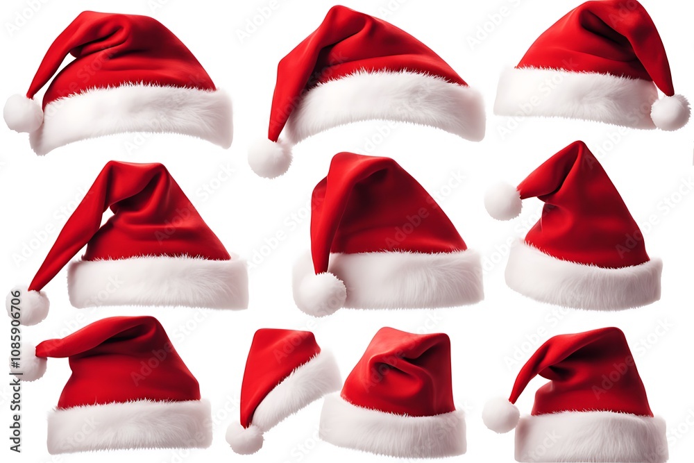 Set of 4 red Santa Claus hats isolated on white background Set of 4 red Santa Claus hats isolated on white background