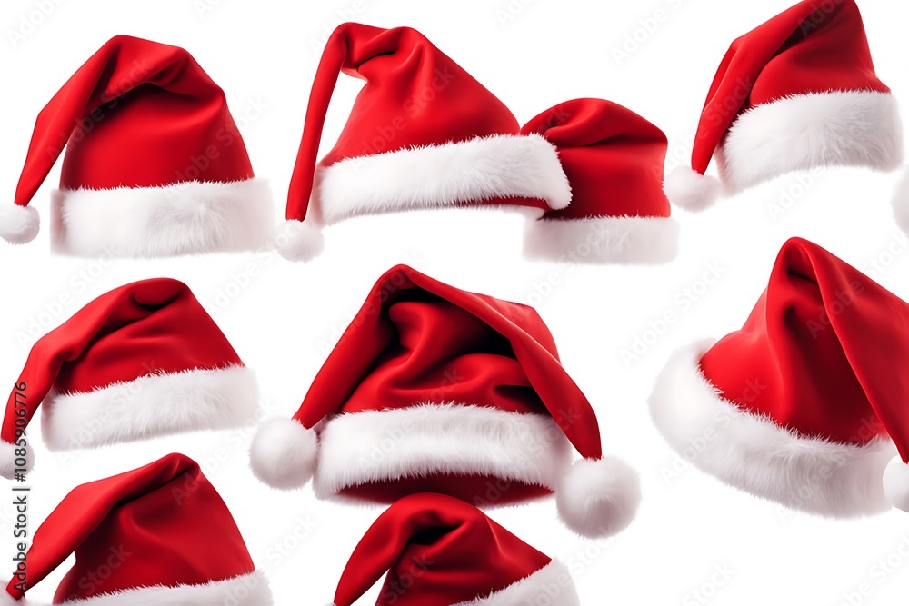 Set of 4 red Santa Claus hats isolated on white background Set of 4 red Santa Claus hats isolated on white background