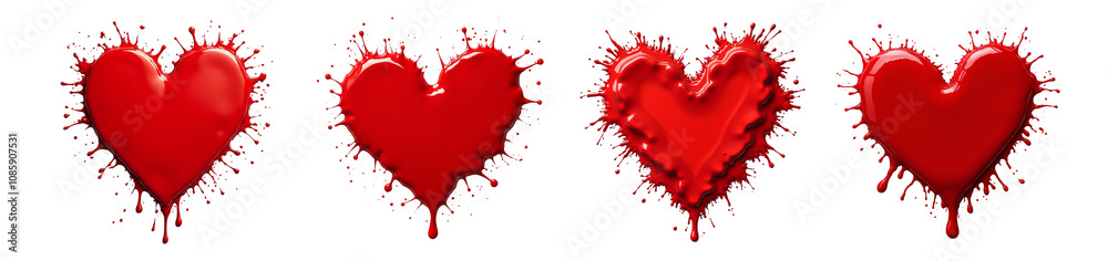 Four Red Splashing Hearts Symbolizing Love and Passion in Creative Artwork Four Red Splashing Hearts Symbolizing Love and Passion in Creative Artwork
