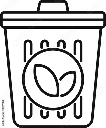 Line drawing of a compost bin with leaves, highlighting eco friendly waste disposal and composting practices