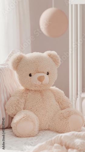 Adorable Plush Teddy Bear in Nursery Soft Toy Baby Room Decor Child s Bedroom Sweet C