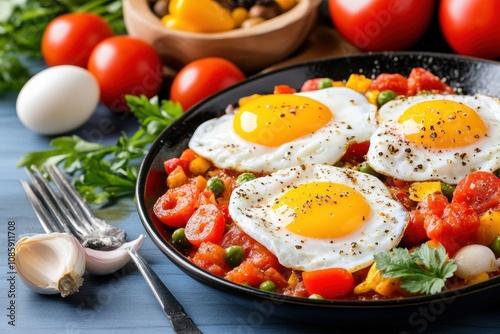 Delicious Shakshuka with Poached Eggs and Tomato Sauce