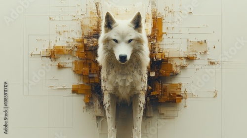 Futuristic digital wolf with abstract geometric background design