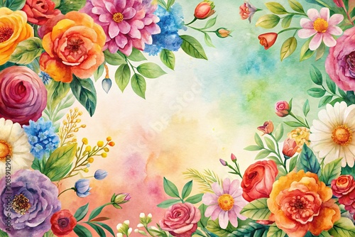 Colorful floral background with watercolor flowers