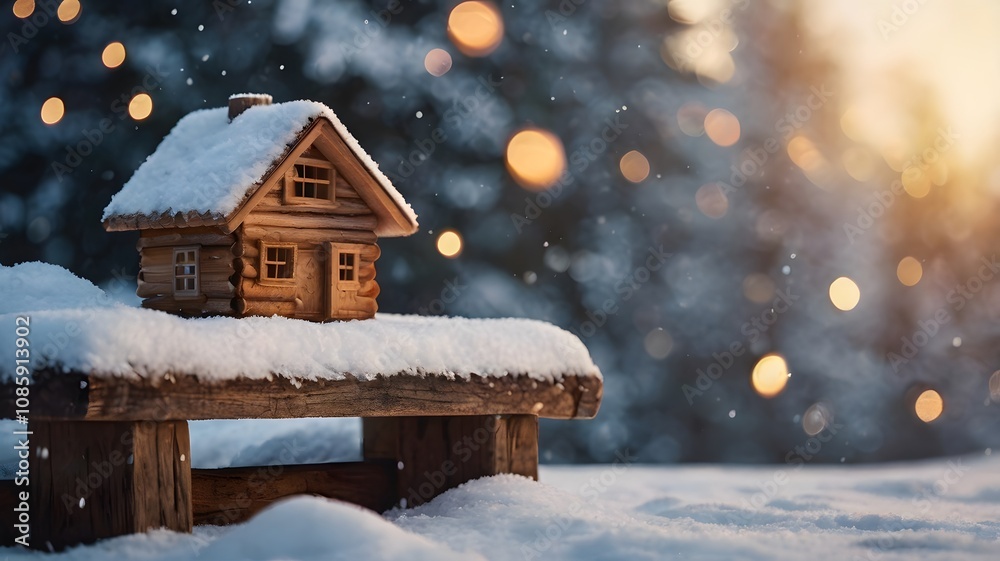A cute home designed in snow cover garden . A cute home designed in snow cover garden .