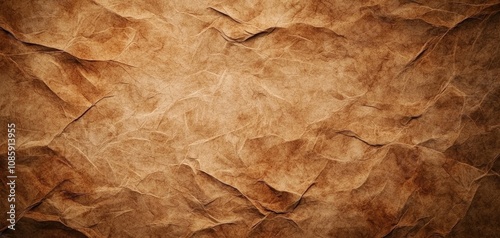 Aged Creased Paper Texture Background - Vintage Brown Antique Wrinkled Parchment Macro View for Design Projects