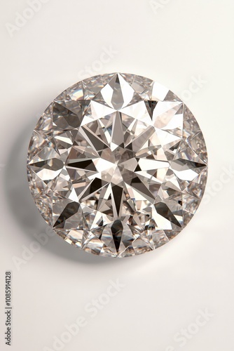 Brilliant-Cut Diamond Elegance Closeup of Luxurious Faceted Gem on Light Neutral Background - High-Value Jewelry Concept