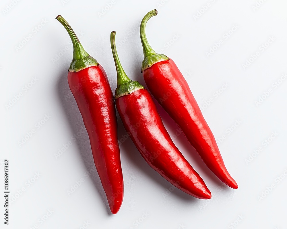 Fiery Trio Vibrant Red Chili Peppers Close-Up on White, Spicy Food Photography for Menus and Blogs Fiery Trio Vibrant Red Chili Peppers Close-Up on White, Spicy Food Photography for Menus and Blogs