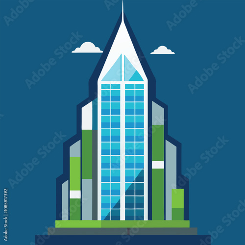 Vector illustration of a modern urban cityscape with towering skyscrapers, intricate architecture, and a dynamic city skyline