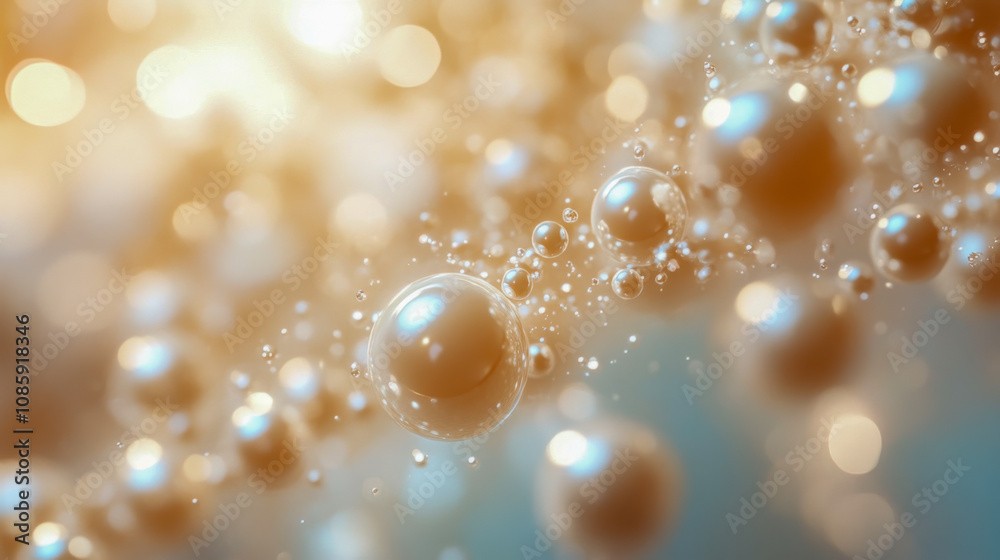 Shimmering golden pearls suspended in glowing liquid abstract concept Shimmering golden pearls suspended in glowing liquid abstract concept